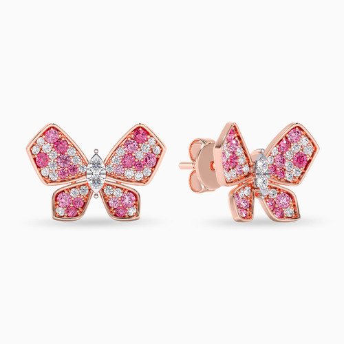 LDE827 - Butterfly Pink Stone & Diamond Earrings in 18K Gold - KE201500RG-1.jpg