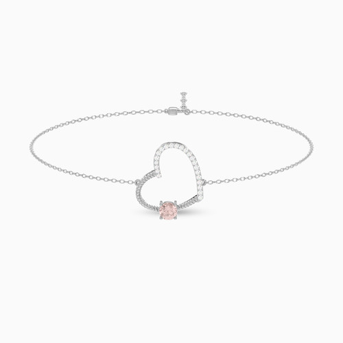 LDB606 - Heart Rose Stone & Diamond Chain Bracelet in 18K Gold - 606575W-1.jpg