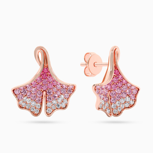 LDE825 - Mermaid Tail Pink Stone & Diamond Earrings in 18K Gold - KE603410RG-2.jpg