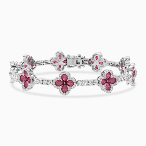 LDB588 - Flower Red Stone & Diamond Bracelet in 18K Gold - KB610537RB-1.jpg
