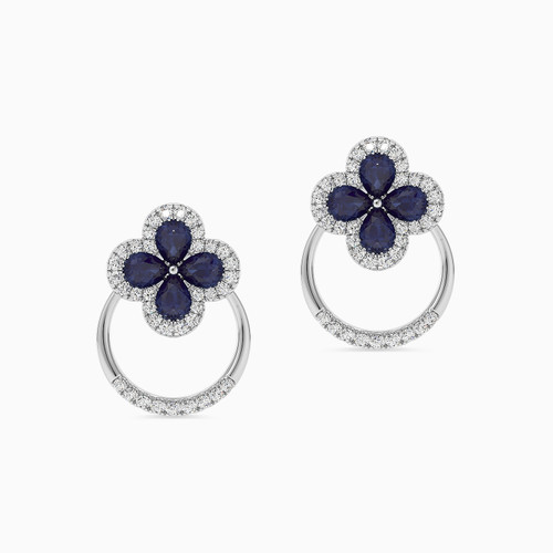 LDE835 - Flower Blue Stone & Diamond Earrings in 18K Gold - KE611574SB-1.jpg