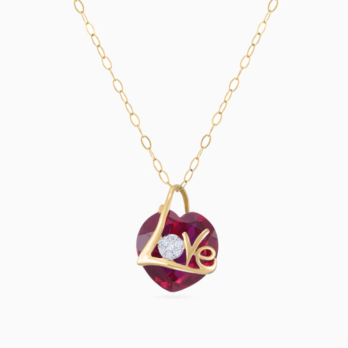 LIN998 - Love Word Shape Diamonds & Colored Stones Pendant with 18K Gold Chain - 121404130078-1.jpg