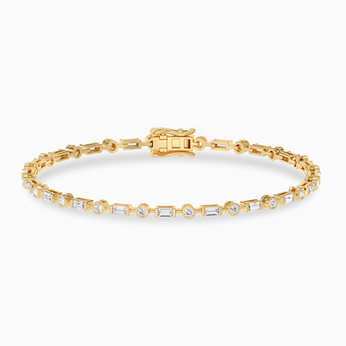 LDB672 - Baguette & Round Diamond Tennis Bracelet In 18K Gold - KB612468-1.jpg