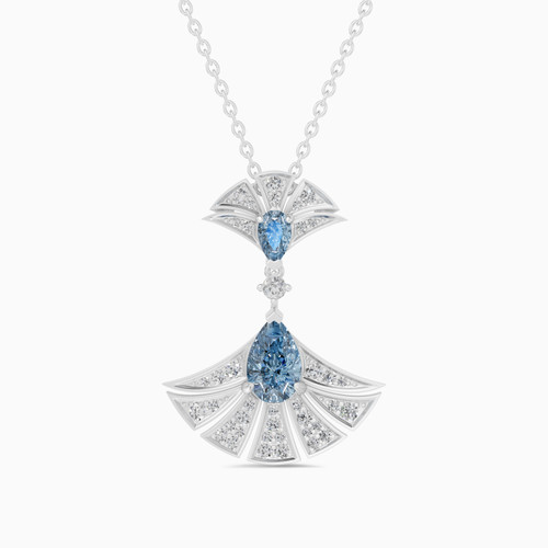 LDN2337 - Double Fan Shaped Blue Stones & Diamond Necklace In 18K Gold - SAP06096-WG-1.jpg