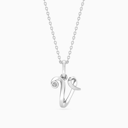 WN422 - Letter (V) Lab Grown Diamonds Sterling Silver Necklace - AMP01251-V-1.jpg