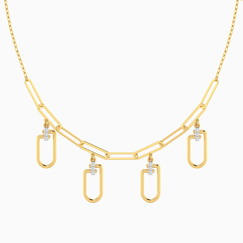 MLN1903 - Paperclip Charms Clear Stones Necklace in 18K Gold - 21046111275-1.jpg