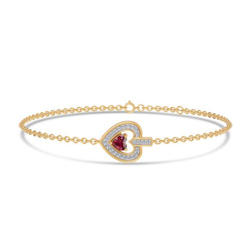 LDB769 - Heart Frame Red Stone Diamond Chain Bracelet in 18K Gold - SAB06408-1.jpg