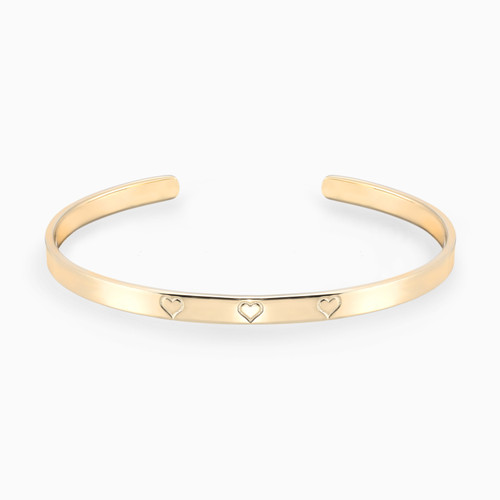 WB310 - Three Engraved Hearts Cuff Bracelet in Yellow Gold Plating - BR104-1.jpg
