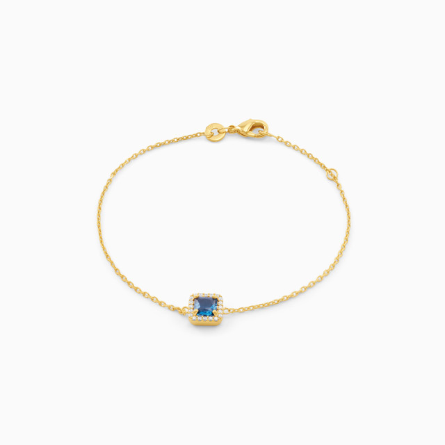 Square Blue Stone Gold Plated Chain Bracelet | L'azurde KSA