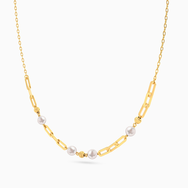 Beads Pearl Paperclip Necklace In 18K Gold | Miss L' KSA