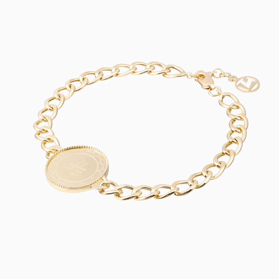 Riyal Sign Curb Chain Bracelet in 21K Gold - 2 Riyal Sign Curb Chain Bracelet in 21K Gold - 2