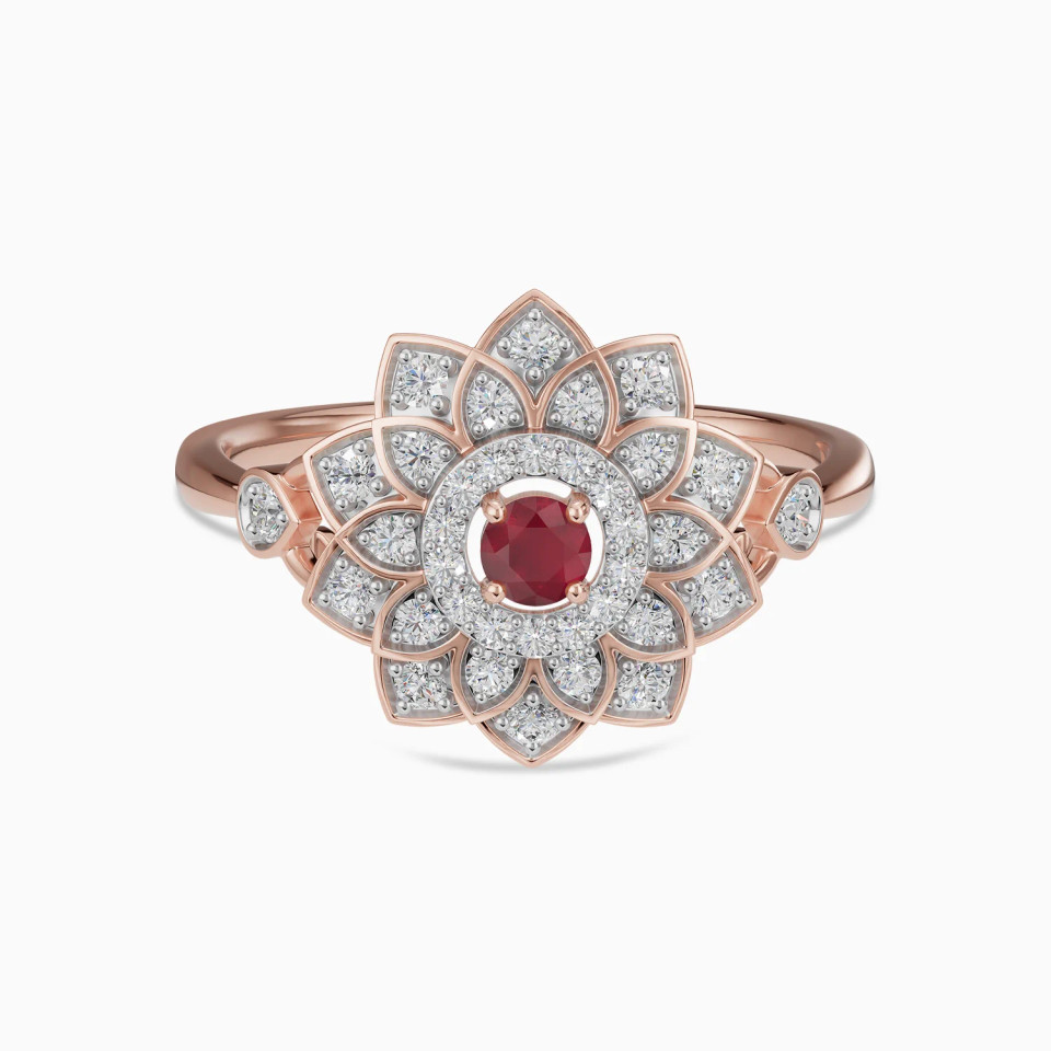 Layered Flower Red Stone & Diamond Ring in 18K Gold Layered Flower Red Stone & Diamond Ring in 18K Gold
