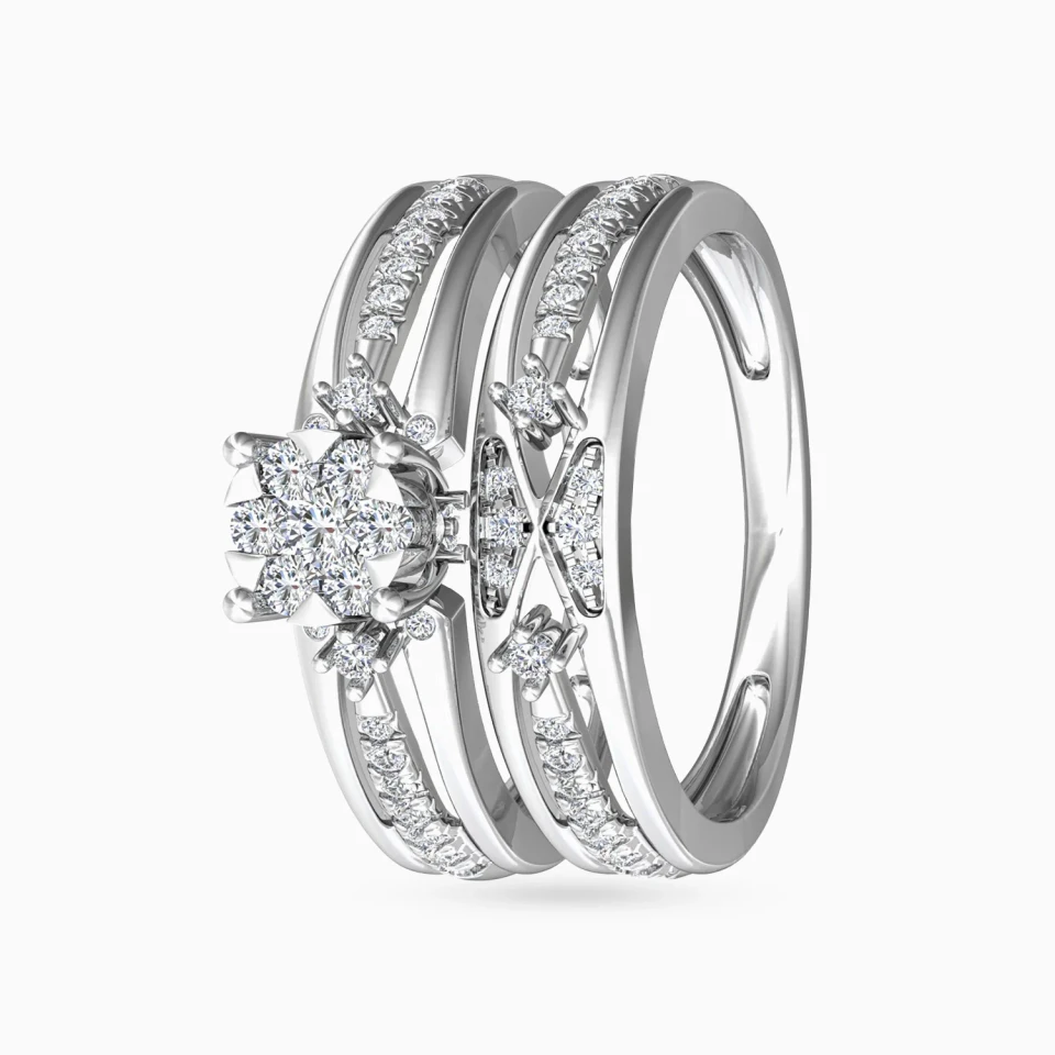 Elevated Flower Diamond Twin Rings in 18K Gold Elevated Flower Diamond Twin Rings in 18K Gold