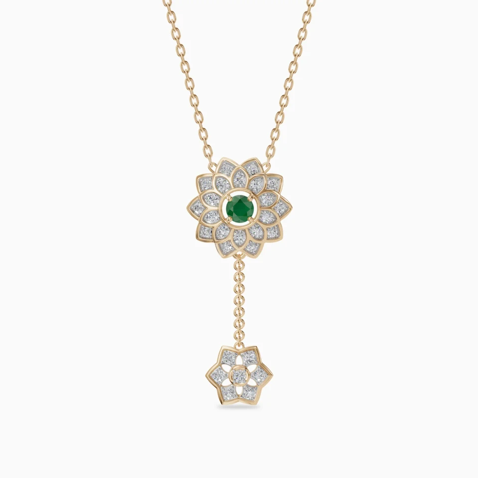 Flower & Star Green Stone & Diamond Lariat Necklace in 18K Gold Flower & Star Green Stone & Diamond Lariat Necklace in 18K Gold