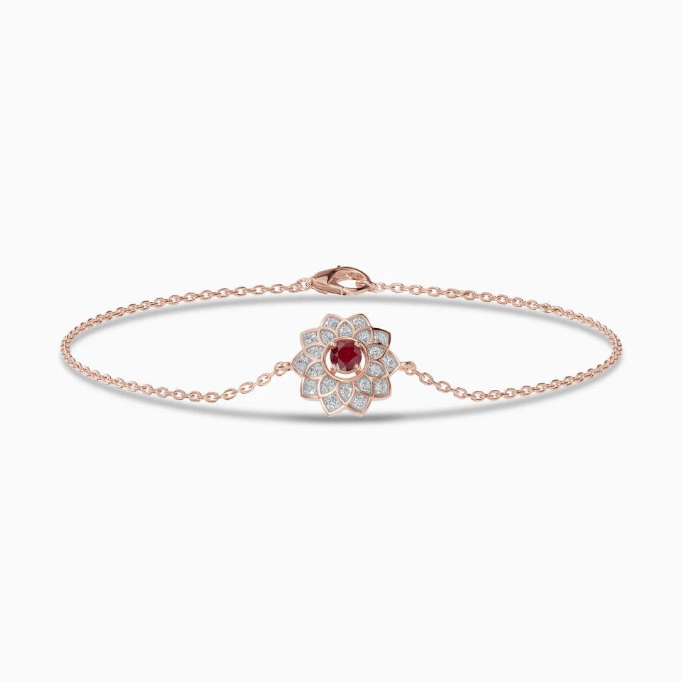Layered Flower Red Stone & Diamond Chain Bracelet in 18K Gold Layered Flower Red Stone & Diamond Chain Bracelet in 18K Gold