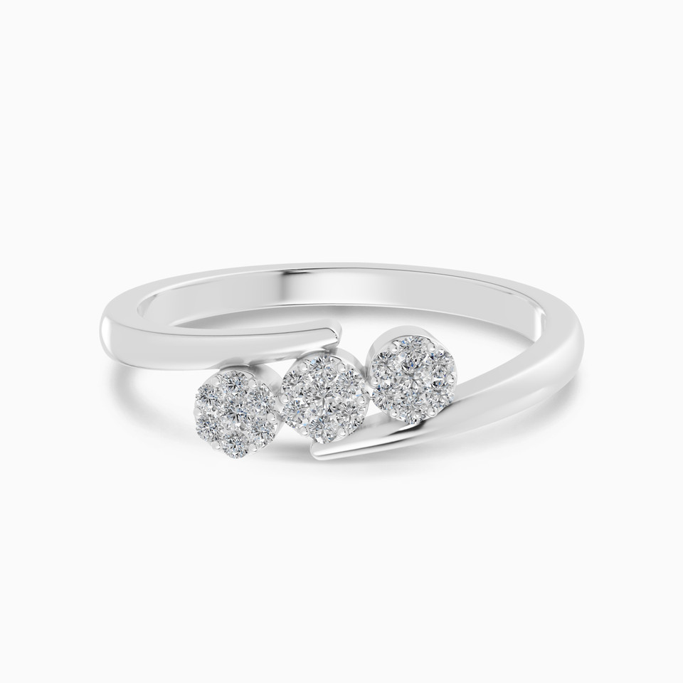 Three Floral Clusters Diamond Bypass Ring in 18K Gold Three Floral Clusters Diamond Bypass Ring in 18K Gold