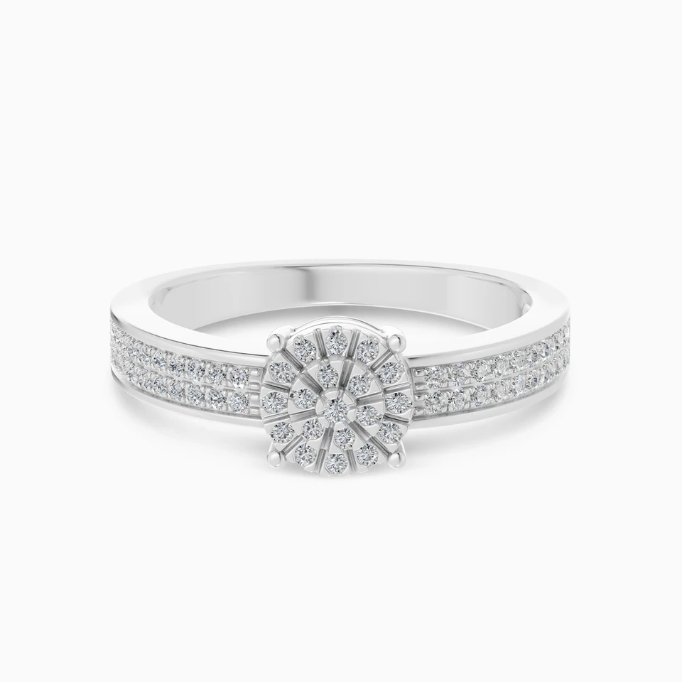 Round Cluster & Double Rows Diamond Ring in 18K Gold Round Cluster & Double Rows Diamond Ring in 18K Gold