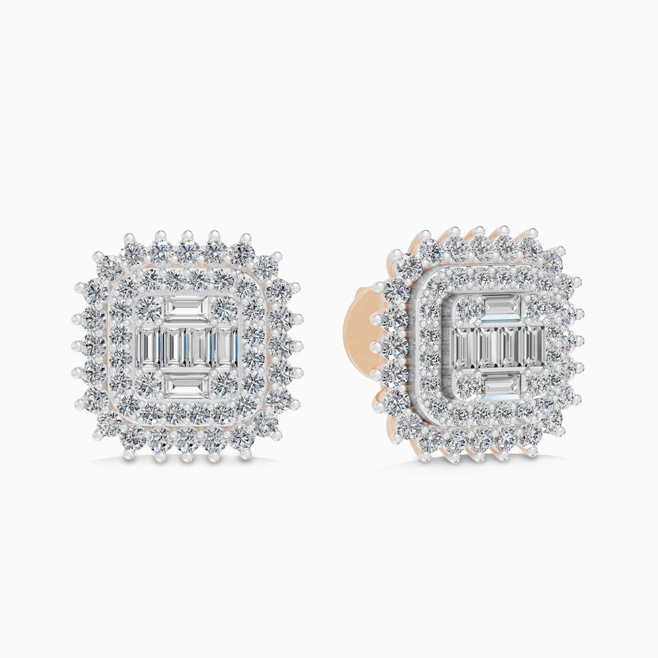 Square Layered Clusters Diamond Stud Earrings in 18K Gold Square Layered Clusters Diamond Stud Earrings in 18K Gold