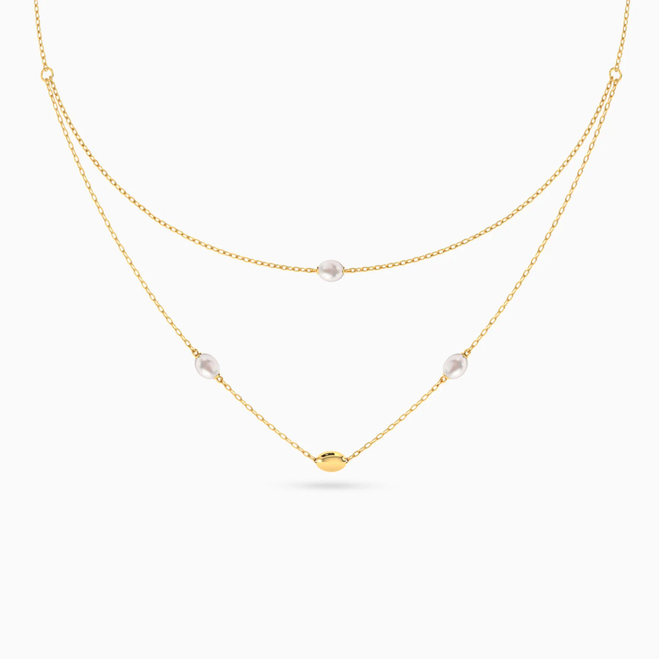 Layered Oval Beads & Pearls Necklace in 18K Gold Layered Oval Beads & Pearls Necklace in 18K Gold