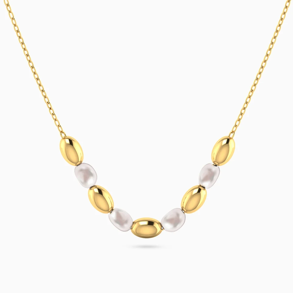 Alternating Oval Beads & Pearls Necklace in 18K Gold Alternating Oval Beads & Pearls Necklace in 18K Gold