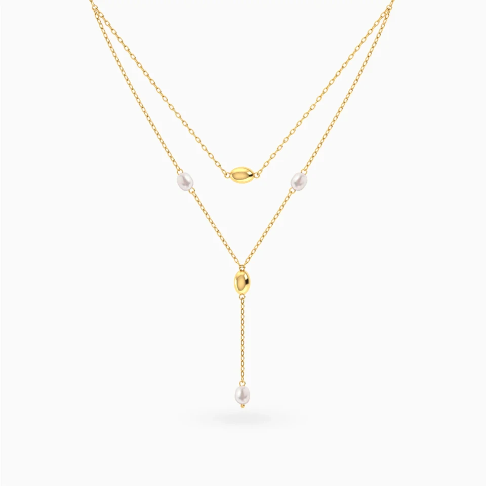 Oval Beads & Pearls Layered Necklace in 18K Gold Oval Beads & Pearls Layered Necklace in 18K Gold