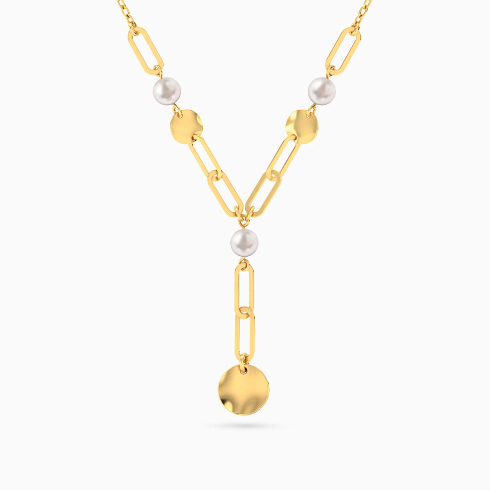 Round Discs Pearl Lariart Necklace in 18K Gold Round Discs Pearl Lariart Necklace in 18K Gold