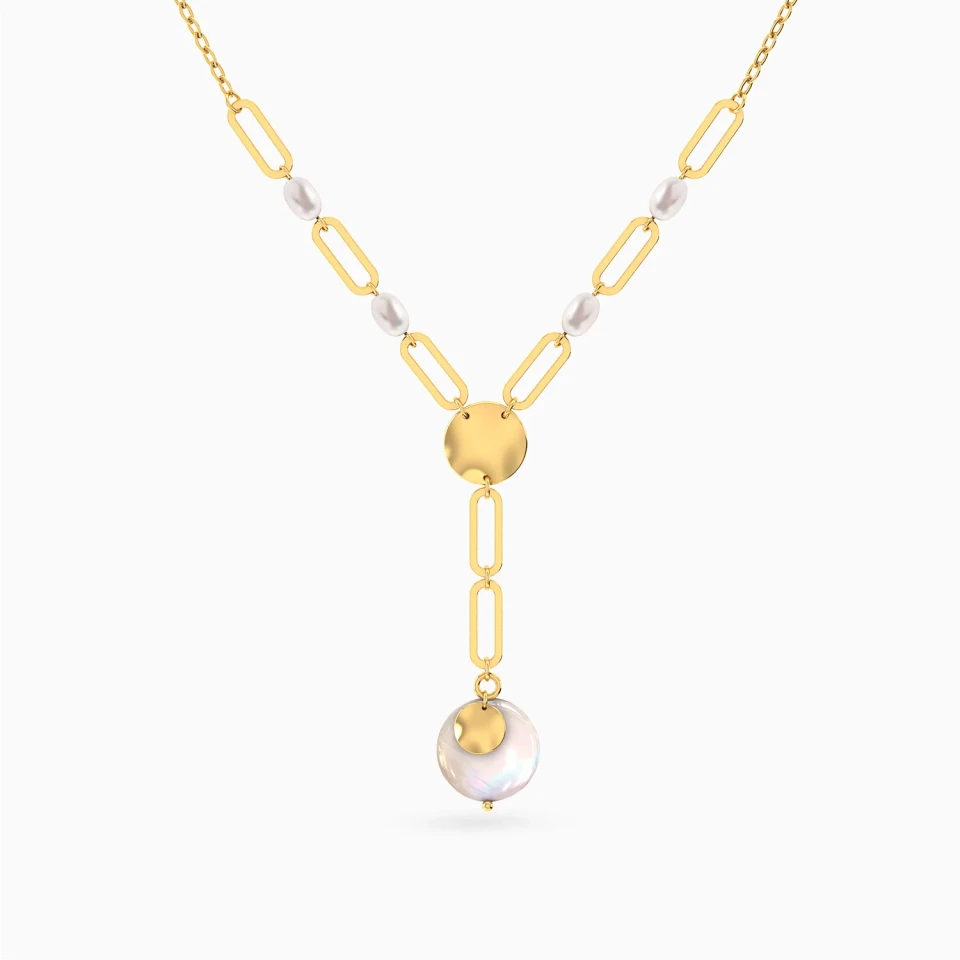 Round Mother of Pearl Lariart Necklace in 18K Gold Round Mother of Pearl Lariart Necklace in 18K Gold