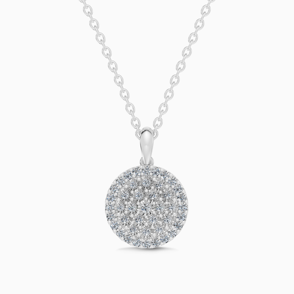 Floral Cluster Round Halo Diamond Pendant Necklace in 18K Gold - 2 Floral Cluster Round Halo Diamond Pendant Necklace in 18K Gold - 2