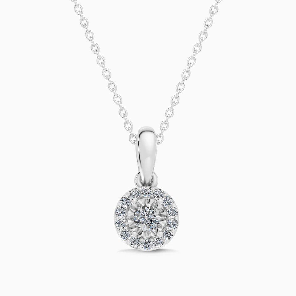 Round Halo Diamond Pendant Necklace in 18K Gold Round Halo Diamond Pendant Necklace in 18K Gold