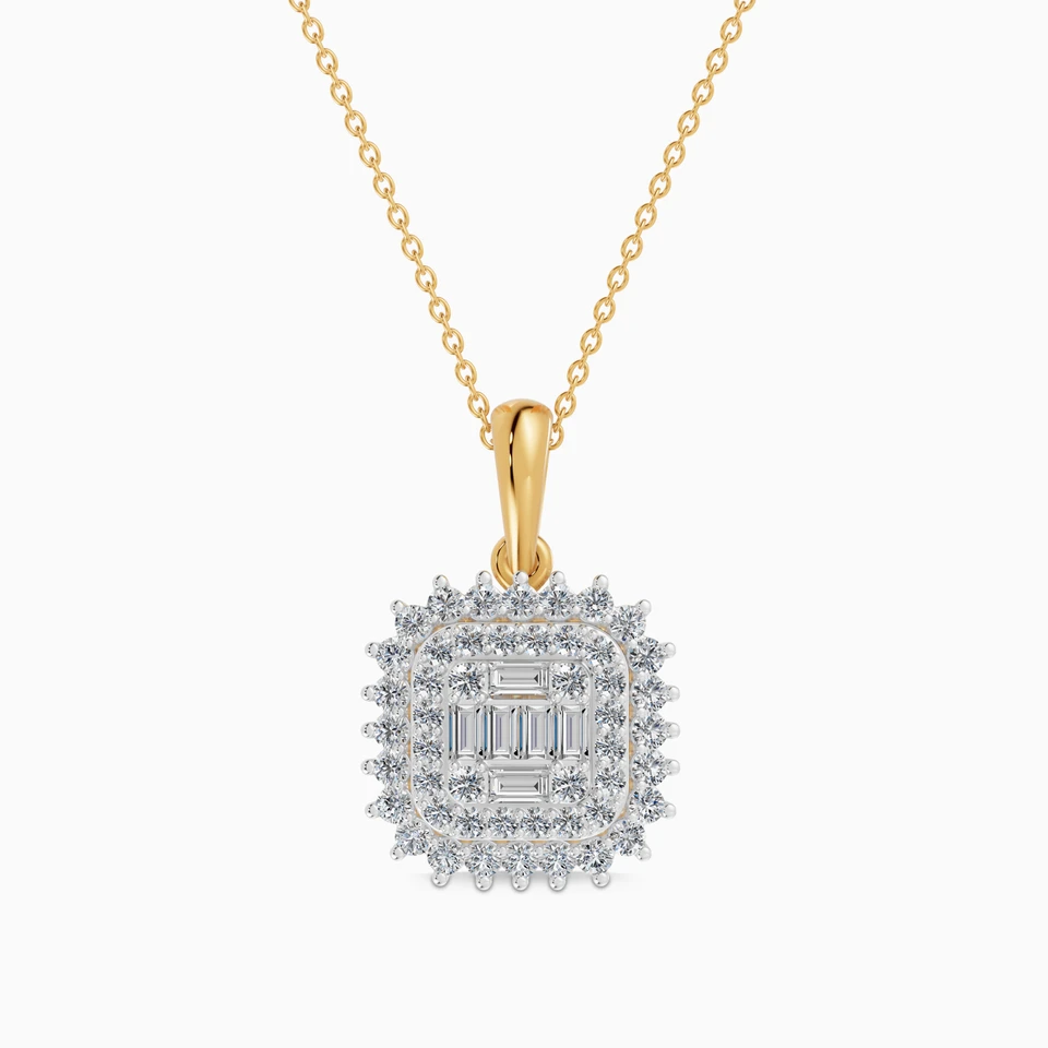 Square Layered Clusters Diamond Pendant Necklace in 18K Gold Square Layered Clusters Diamond Pendant Necklace in 18K Gold