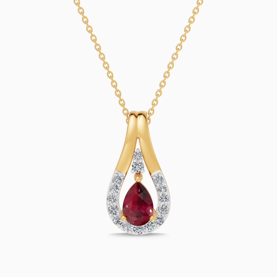 Pear Red Stone & Diamond Pendant Necklace in 18K Gold - 2 Pear Red Stone & Diamond Pendant Necklace in 18K Gold - 2
