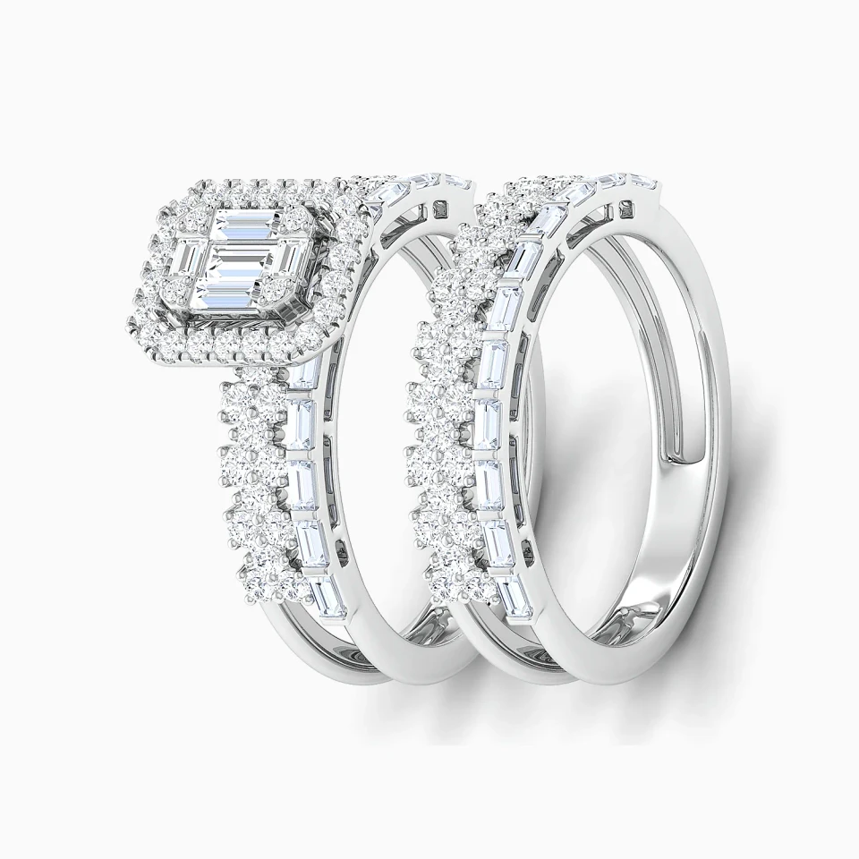 Rows & Rectangular Cluster Diamond Twin Rings in 18K Gold Rows & Rectangular Cluster Diamond Twin Rings in 18K Gold