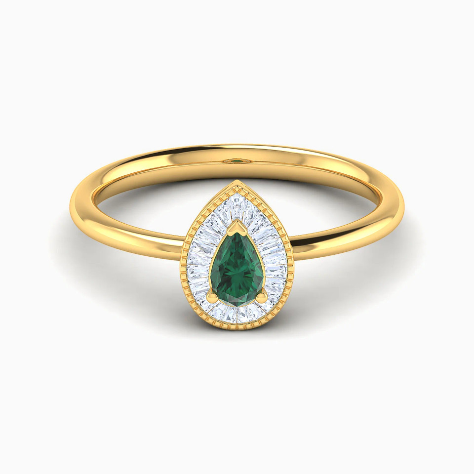 Pear Halo Green Stone Diamond Ring in 18K Gold Pear Halo Green Stone Diamond Ring in 18K Gold