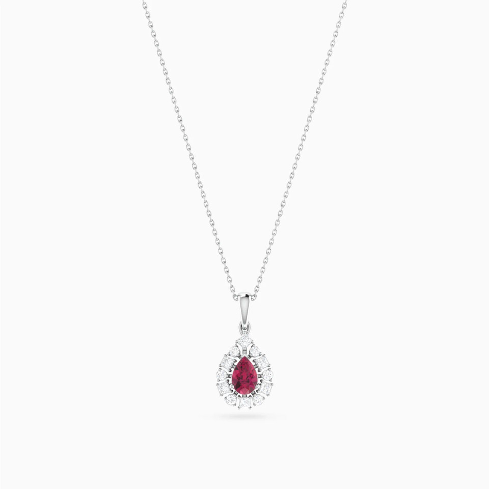 Teardrop Red Stones Diamond Necklace in 18K Gold Teardrop Red Stones Diamond Necklace in 18K Gold