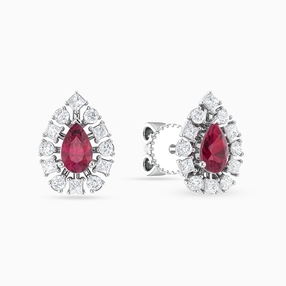 Teardrop Red Stones Diamond Stud Earrings in 18K Gold Teardrop Red Stones Diamond Stud Earrings in 18K Gold