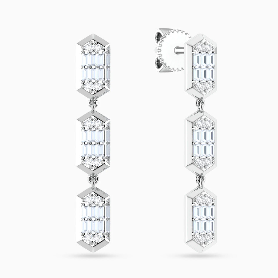 Vertical Hexagon Clusters Diamond Drop Earrings in 18K Gold Vertical Hexagon Clusters Diamond Drop Earrings in 18K Gold