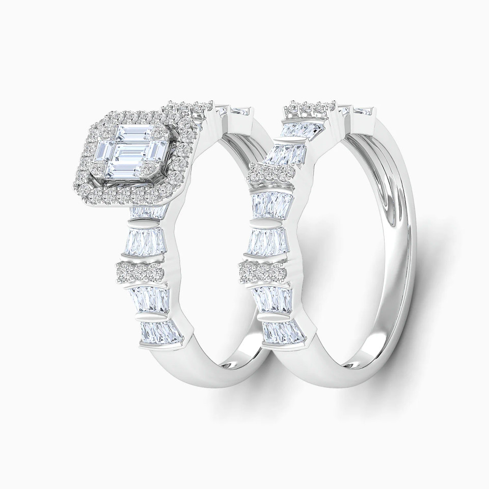 Geometric & Rectangular Cluster Diamond Twin Rings in 18K Gold Geometric & Rectangular Cluster Diamond Twin Rings in 18K Gold