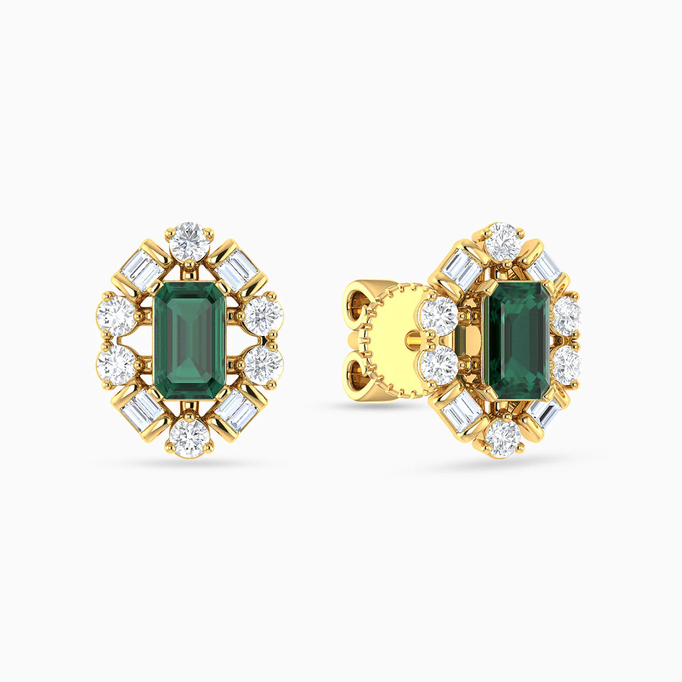Oval Green Stones Diamond Stud Earrings in 18K Gold Oval Green Stones Diamond Stud Earrings in 18K Gold