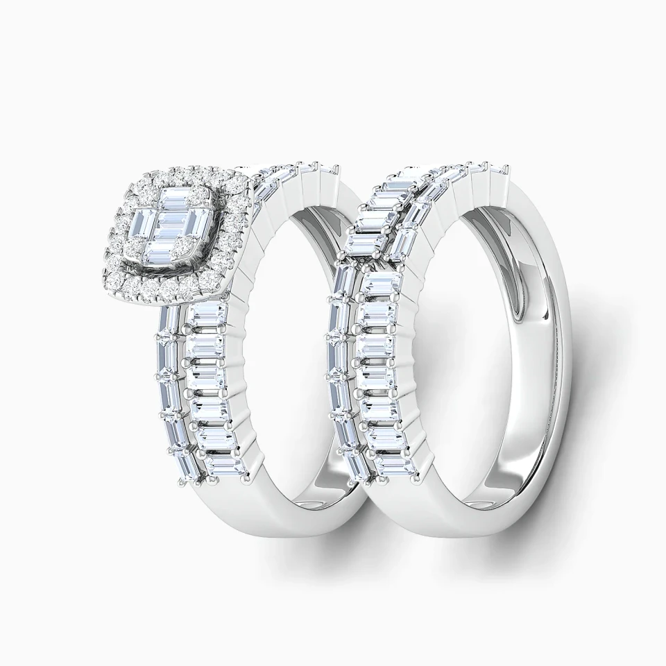 Baguette Rows & Square Cluster Diamond Twin Rings in 18K Gold Baguette Rows & Square Cluster Diamond Twin Rings in 18K Gold