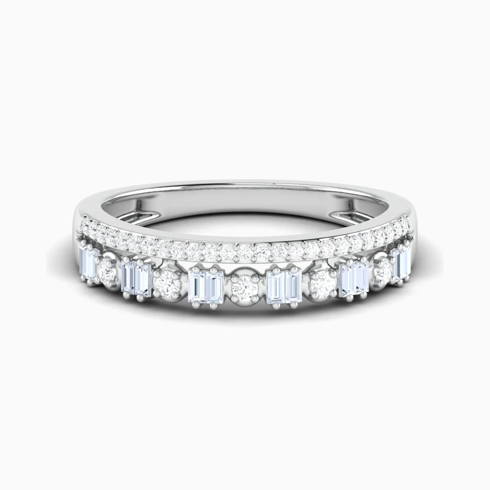 Round & Baguette Diamond Split Shank Ring in 18K Gold Round & Baguette Diamond Split Shank Ring in 18K Gold