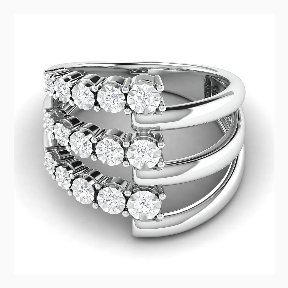 Three Layered Diamond Split Shank Ring in 18K Gold Three Layered Diamond Split Shank Ring in 18K Gold