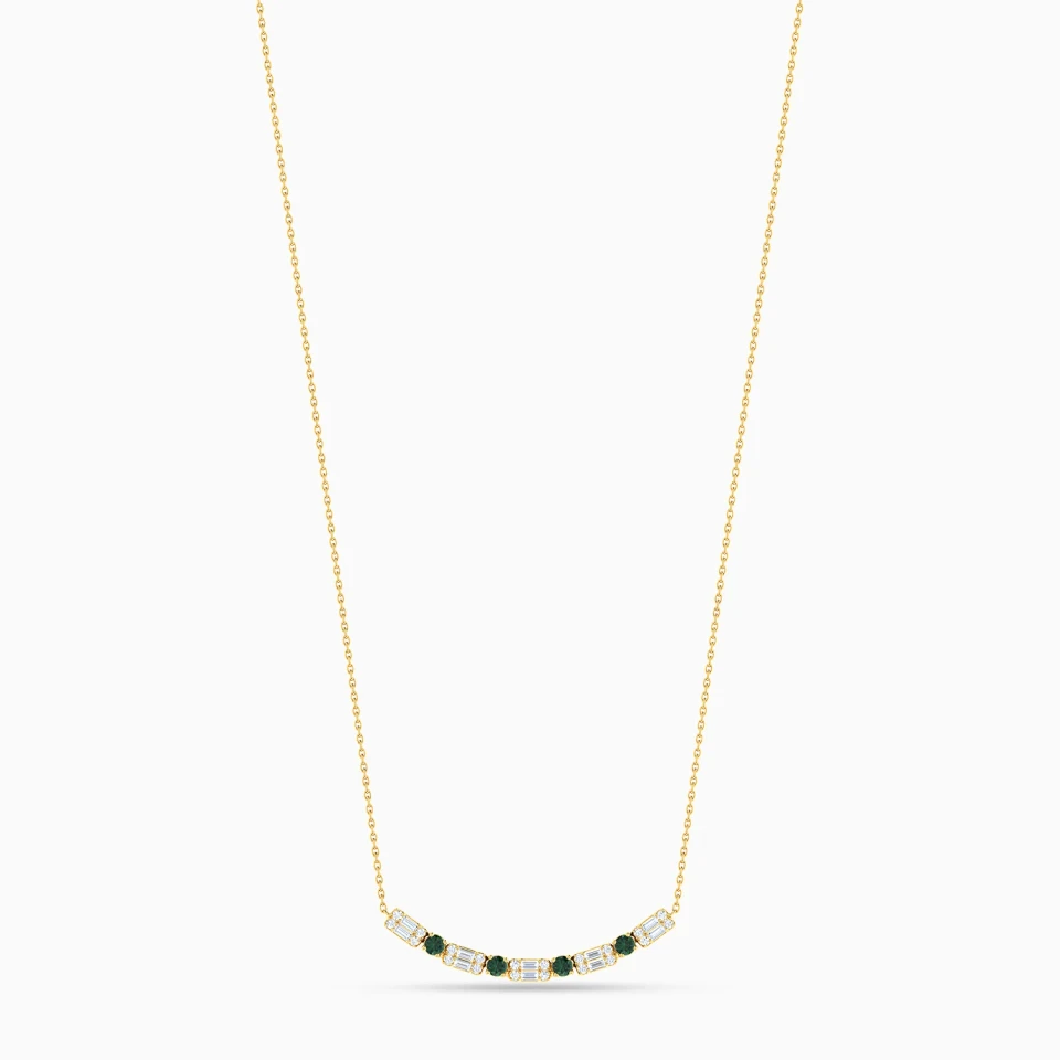 Baguette & Round Green Stones Diamond Necklace in 18K Gold Baguette & Round Green Stones Diamond Necklace in 18K Gold