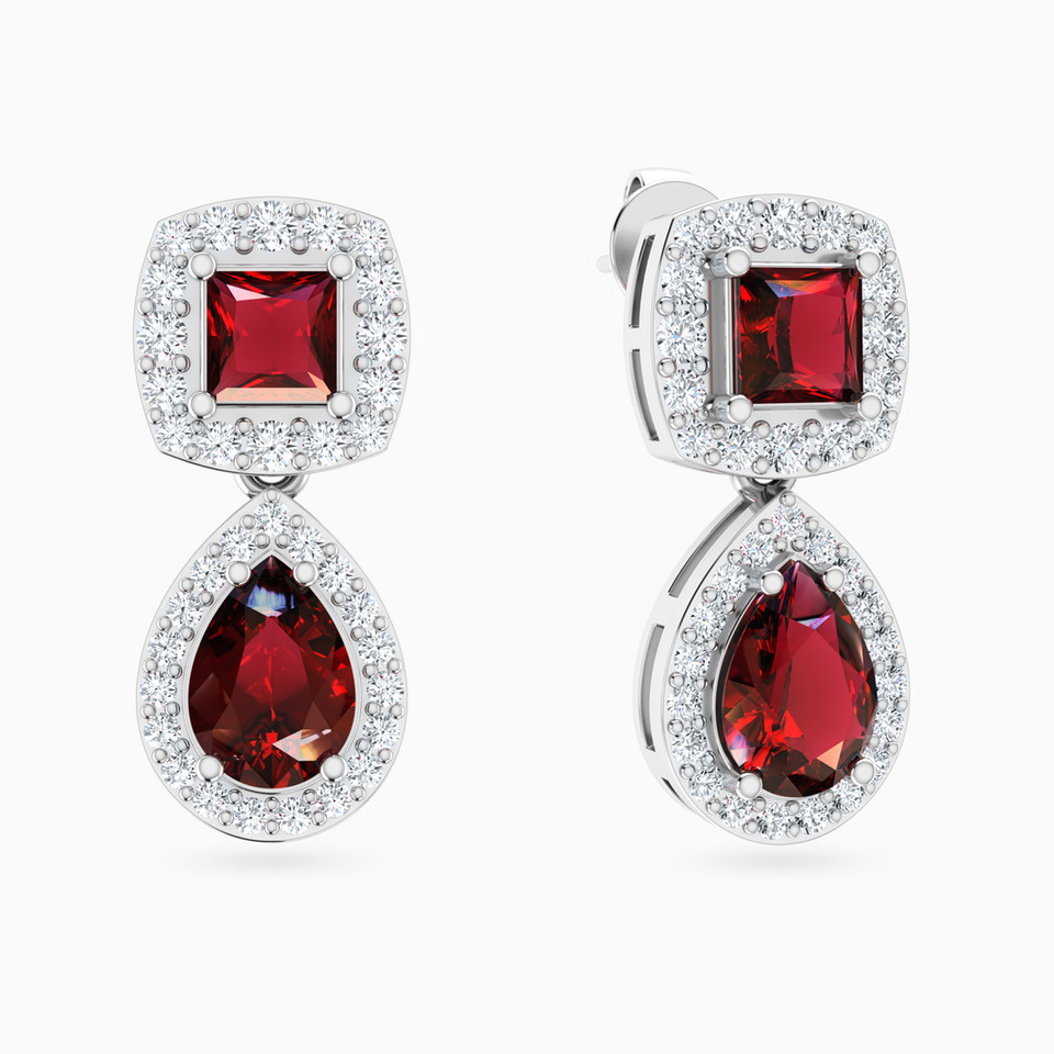 Multishaped Red Stone Drop Earrings In Sterling Silver Multishaped Red Stone Drop Earrings In Sterling Silver