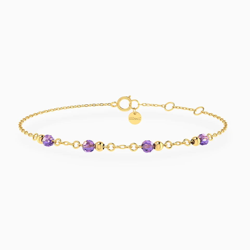 Spaced Beads Purple Stones Chain Bracelet in 18K Gold Spaced Beads Purple Stones Chain Bracelet in 18K Gold