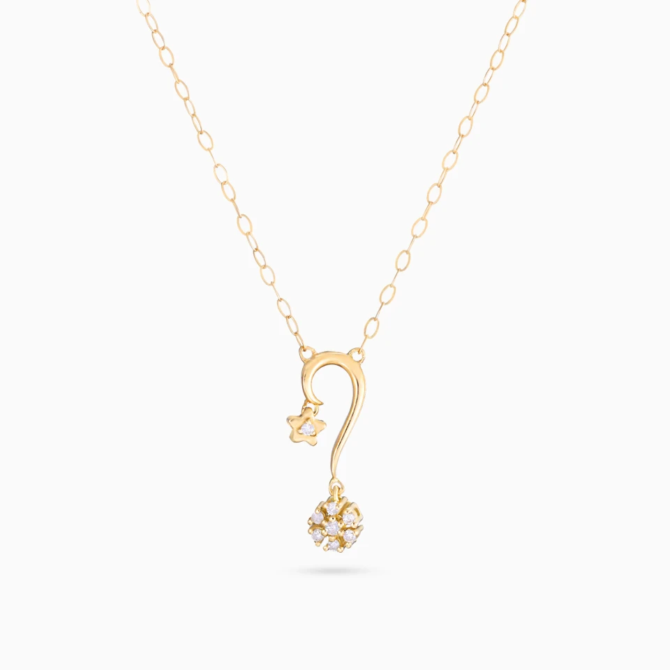 Question Mark & Floral Cluster Diamond Necklace in 18K Gold Question Mark & Floral Cluster Diamond Necklace in 18K Gold