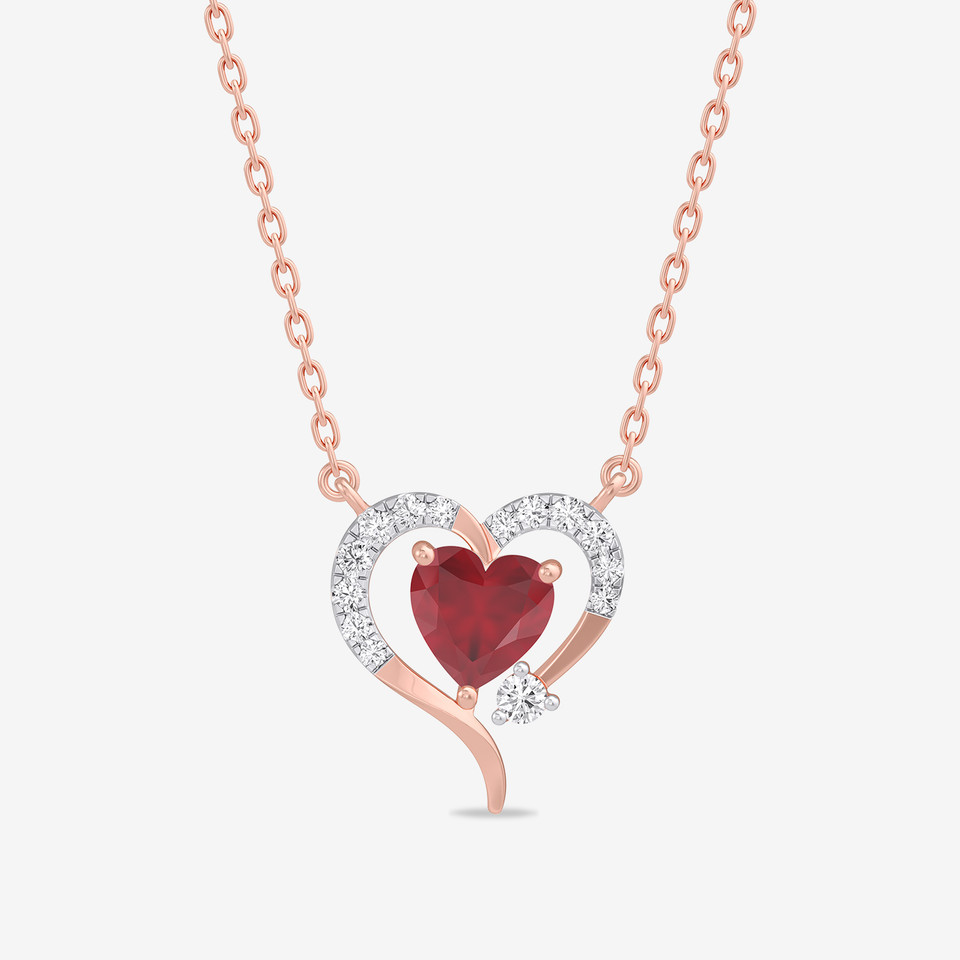 Curves & Heart Red Stone Diamond Necklace in 18K Gold Curves & Heart Red Stone Diamond Necklace in 18K Gold