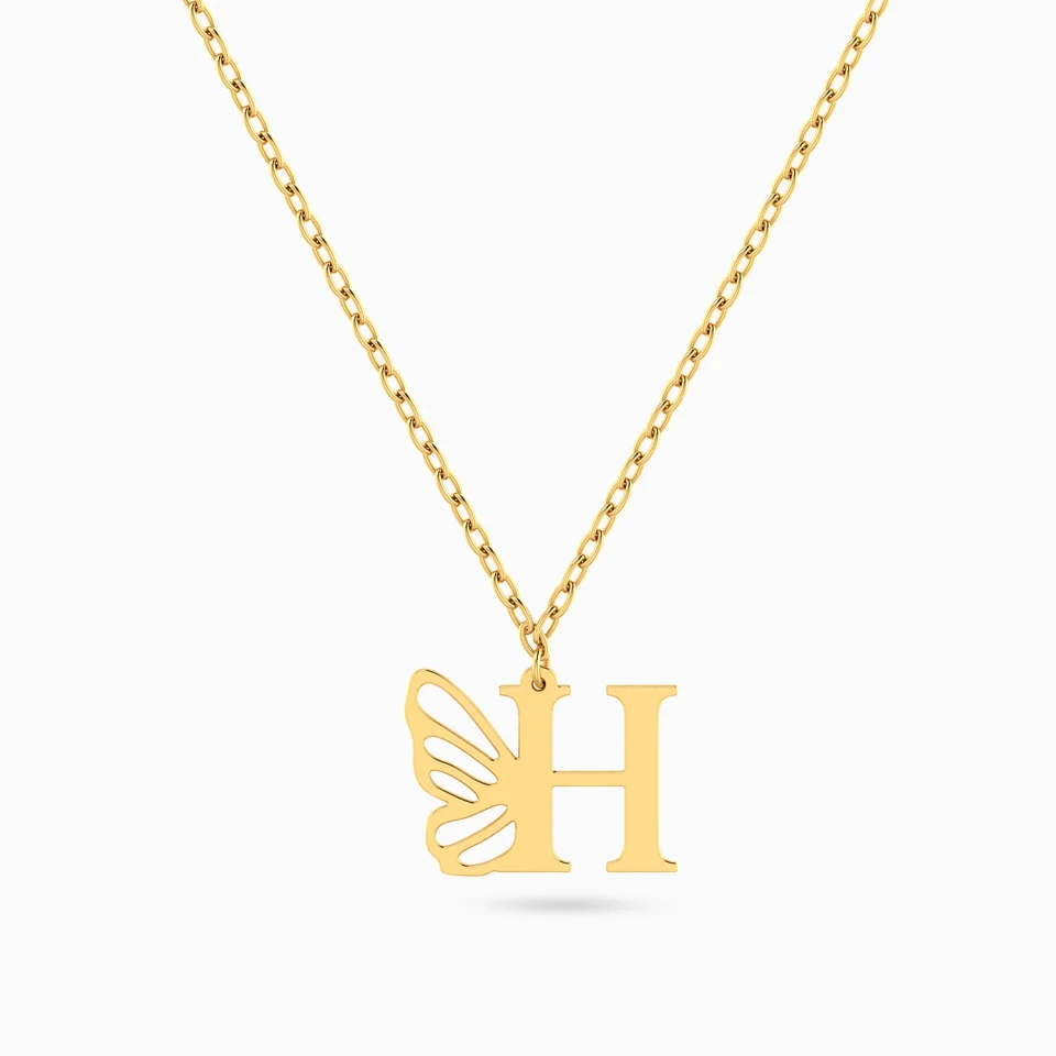 Kids Letter H & Butterfly Wing Necklace in 18K Gold Kids Letter H & Butterfly Wing Necklace in 18K Gold