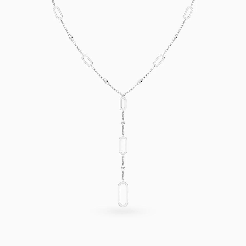 Elongated Paperclip Links Lariat Necklace in Silver Elongated Paperclip Links Lariat Necklace in Silver