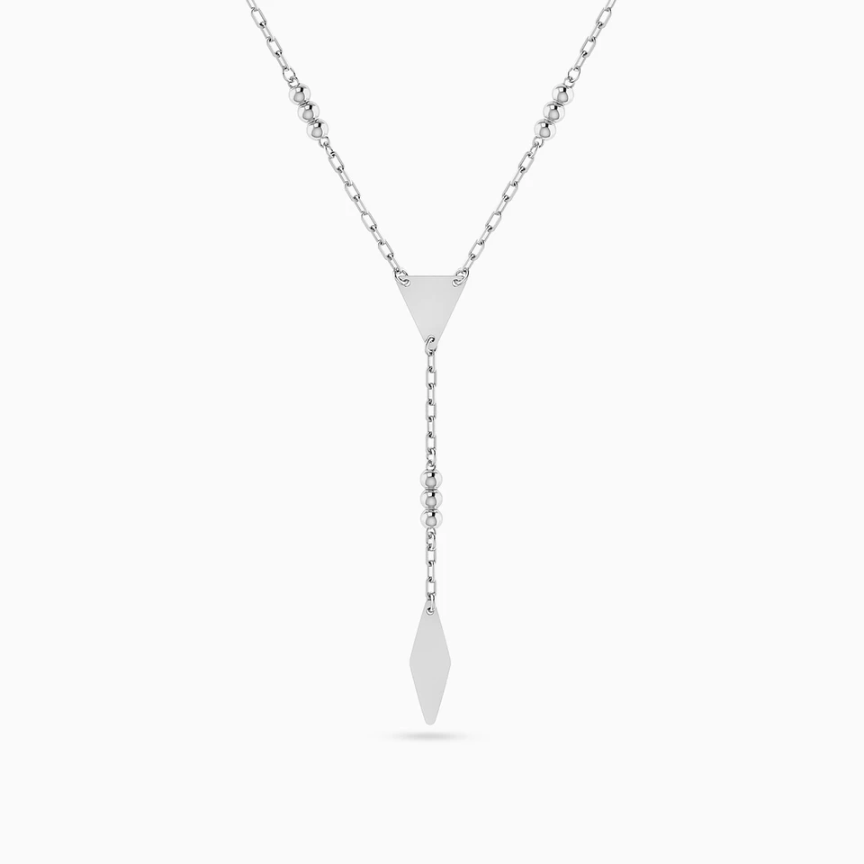 Triangular & Lozenge Motifs Lariat Necklace in Silver Triangular & Lozenge Motifs Lariat Necklace in Silver