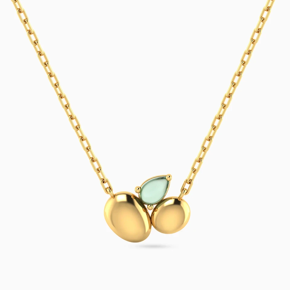 Oval Discs & Green Stone Necklace in Yellow Gold Plating Oval Discs & Green Stone Necklace in Yellow Gold Plating